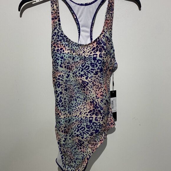 Nicole Miller Women's Multicolor Iris Cheetah Racerback Swimsuit Size Medium NWT - Picture 1 of 10